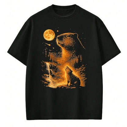 Cute Capybara Shirt, Funny Capybara Unisex T-Shirt/Hoodie/Sweatshirt HLT00 - Vintage Capybara Howling At The Moon Meme 90s Animal Graphic T-Shirt, Men, Black, 3X-Large