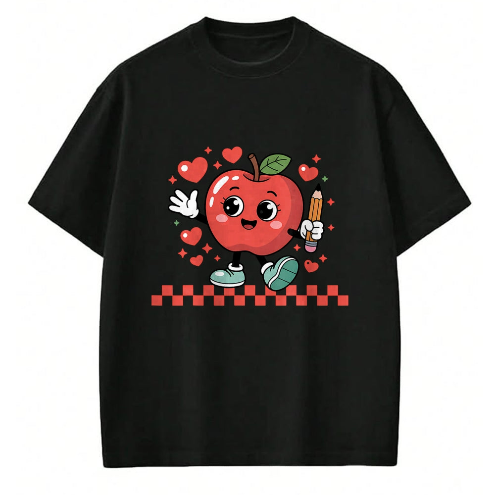 Best Teacher Shirt, Funny Teacher UnisexT-Shirt/Hoodie/Sweatshirt HLT00 - Cute Retro Checkered Apple with Face Teacher Pencil Trendy T-Shirt (2)