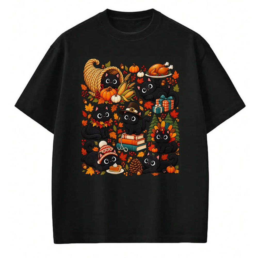 Best Thanksgiving Family Shirt , Funny Thanksgiving UnisexT-Shirt/Hoodie/Sweatshirt HLT00 - Cute Black Cats Thanksgiving Fall Harvest T-Shirt