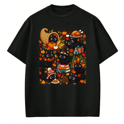 Best Thanksgiving Family Shirt , Funny Thanksgiving UnisexT-Shirt/Hoodie/Sweatshirt HLT00 - Cute Black Cats Thanksgiving Fall Harvest T-Shirt