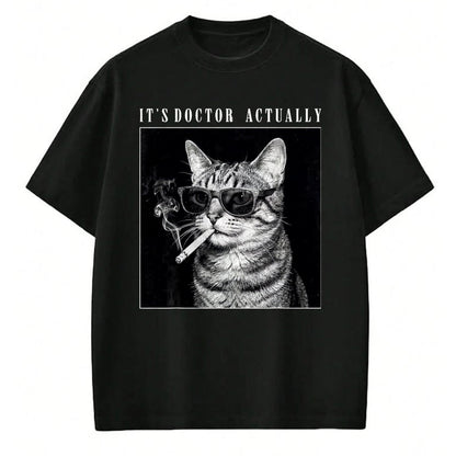 Best Doctor Shirt, Funny Doctor UnisexT-Shirt/Hoodie/Sweatshirt HLT00 - It's Doctor Actually Cool Smoking Cat Funny Phd Graduation T-Shirt, Men, Black, 3X-Large