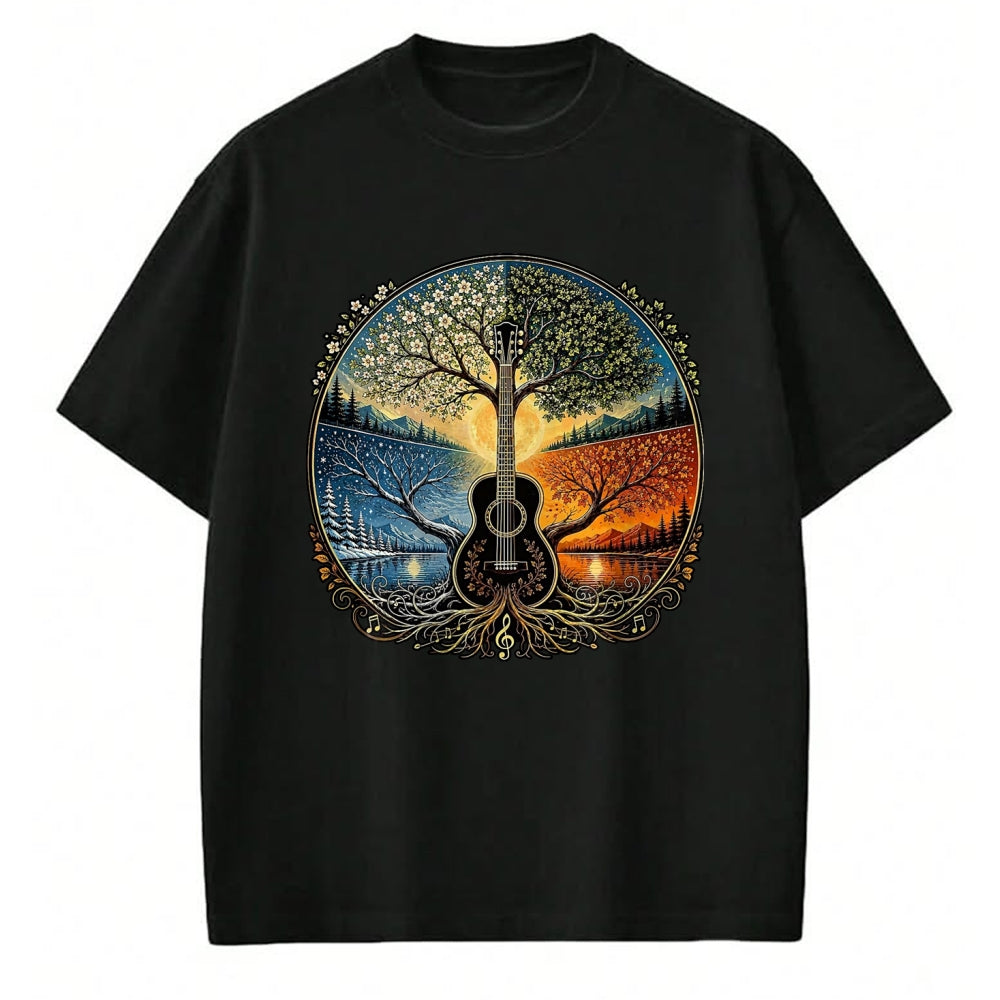 Guitar Lover Shirt, Funny Guitar UnisexT-Shirt/Hoodie/Sweatshirt HLT00 - Acoustic Guitar by the Lake Seasons Nature Music T-Shirt, Men, Black, X-Large