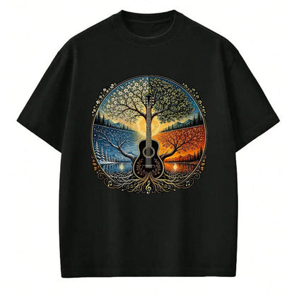 Guitar Lover Shirt, Funny Guitar UnisexT-Shirt/Hoodie/Sweatshirt HLT00 - Acoustic Guitar by the Lake Seasons Nature Music T-Shirt, Men, Black, X-Large