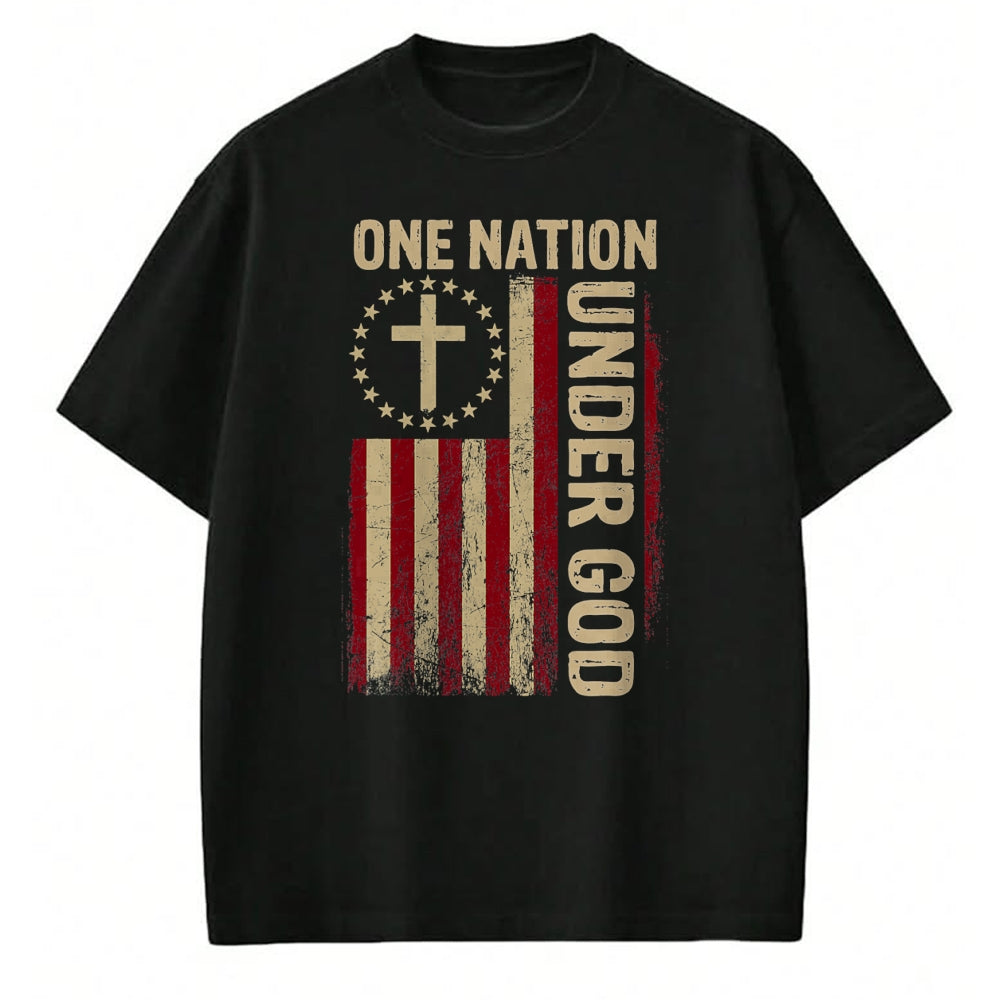 Christian Tee, Christian Faith Unisex T-Shirt/Hoodie/Sweatshirt HLT00 - One Nation Under God Flag 4th Of July Patriotic Christian T-Shirt
