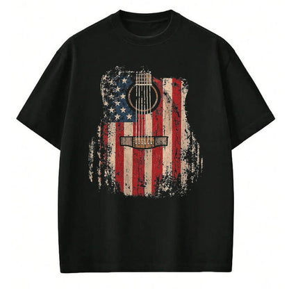 Guitar Lover Shirt, Funny Guitar UnisexT-Shirt/Hoodie/Sweatshirt HLT00 - Vintage USA American Flag Guitar Player Musician Guitarist T-Shirt, Men, Black, 3X-Large
