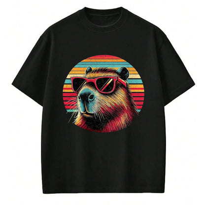 Cute Capybara Shirt, Funny Capybara Unisex T-Shirt/Hoodie/Sweatshirt HLT00 - Capybara Retro Sunglasses T-Shirt, Men, Black, 3X-Large