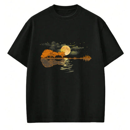 Guitar Lover Shirt, Funny Guitar UnisexT-Shirt/Hoodie/Sweatshirt HLT00 - Guitar Moonlight Nature Lake Shadow, Musician Black Unisex-Adults T-Shirt