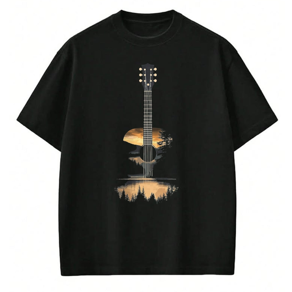 Guitar Lover Shirt, Funny Guitar UnisexT-Shirt/Hoodie/Sweatshirt HLT00 - Sunset Acoustic Guitar Scenic Nature Art T-Shirt, Men, Black, 3X-Large (1)