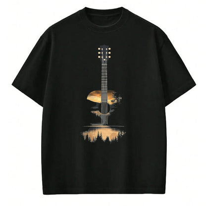Guitar Lover Shirt, Funny Guitar UnisexT-Shirt/Hoodie/Sweatshirt HLT00 - Sunset Acoustic Guitar Scenic Nature Art T-Shirt, Men, Black, 3X-Large (1)