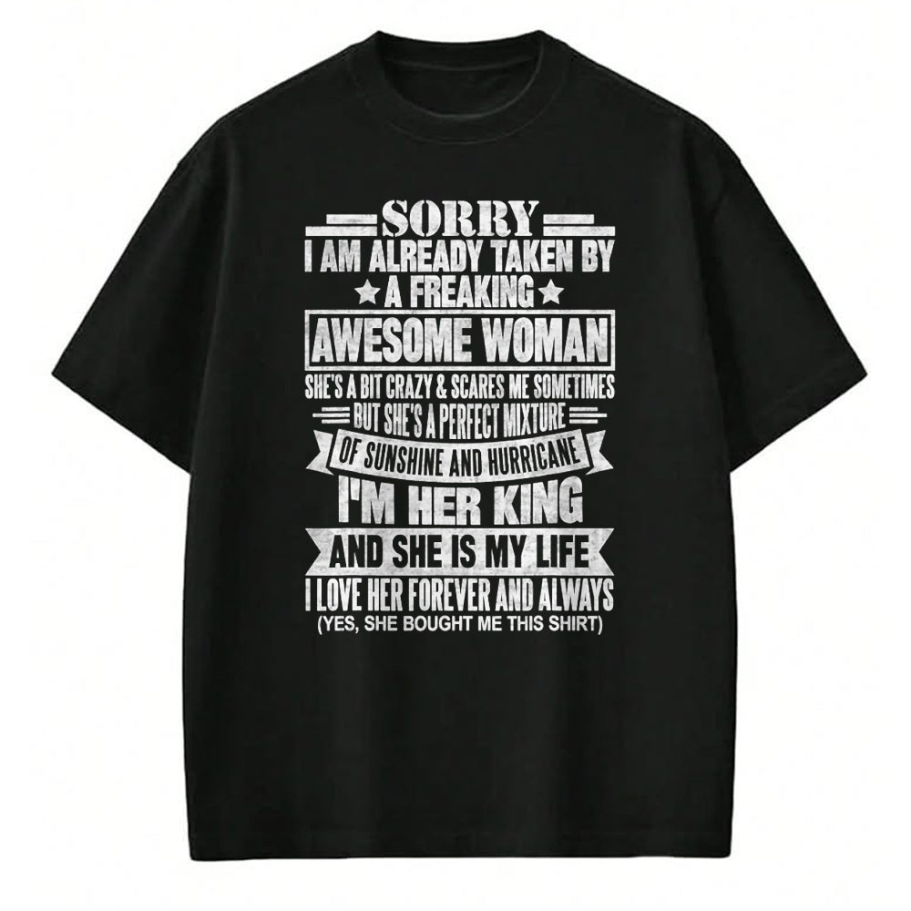 Best Wife Shirt, Wife and Husband Unisex T-Shirt/Hoodie/Sweatshirt HLT00 - Sorry I'm Taken by a Freaking Awesome Woman Funny Husband T-Shirt (1)