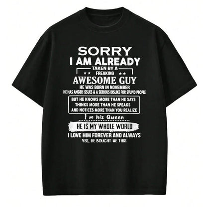 Best Wife Shirt, Wife and Husband Unisex T-Shirt/Hoodie/Sweatshirt HLT00 - I'm Taken By A Freaking Awesome Guy He Was Born In November T-Shirt (1)