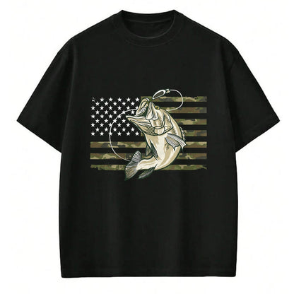 Funny Fishing Shirt, Gift For Fishing Lover Unisex T-Shirt/Hoodie/Sweatshirt HLT00 - Fishing Camouflage US American Flag Bass Fish Fisherman Camo T-Shirt