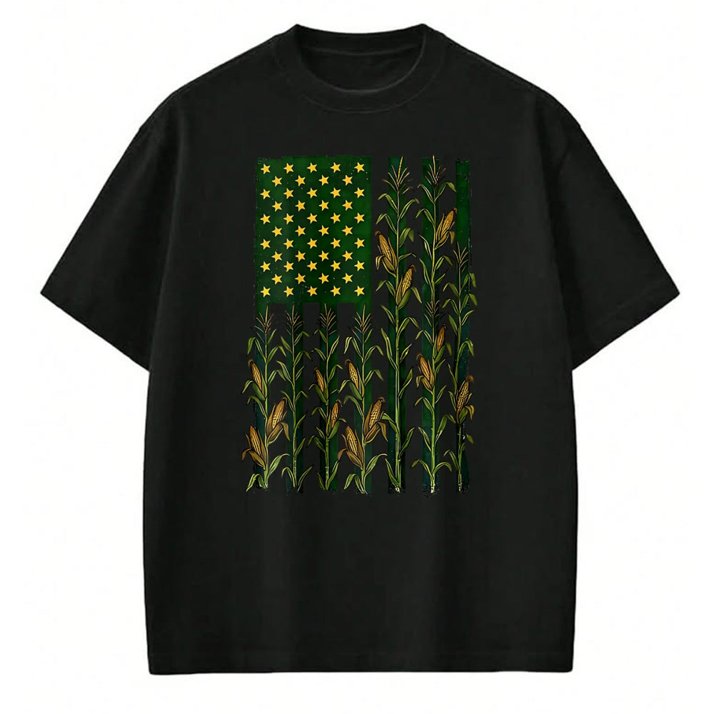 Best Farmer Life Shirt, Funny Farmer UnisexT-Shirt/Hoodie/Sweatshirt HLT00 - American Flag Corn Field Farmer Patriotic (on Back) T-Shirt