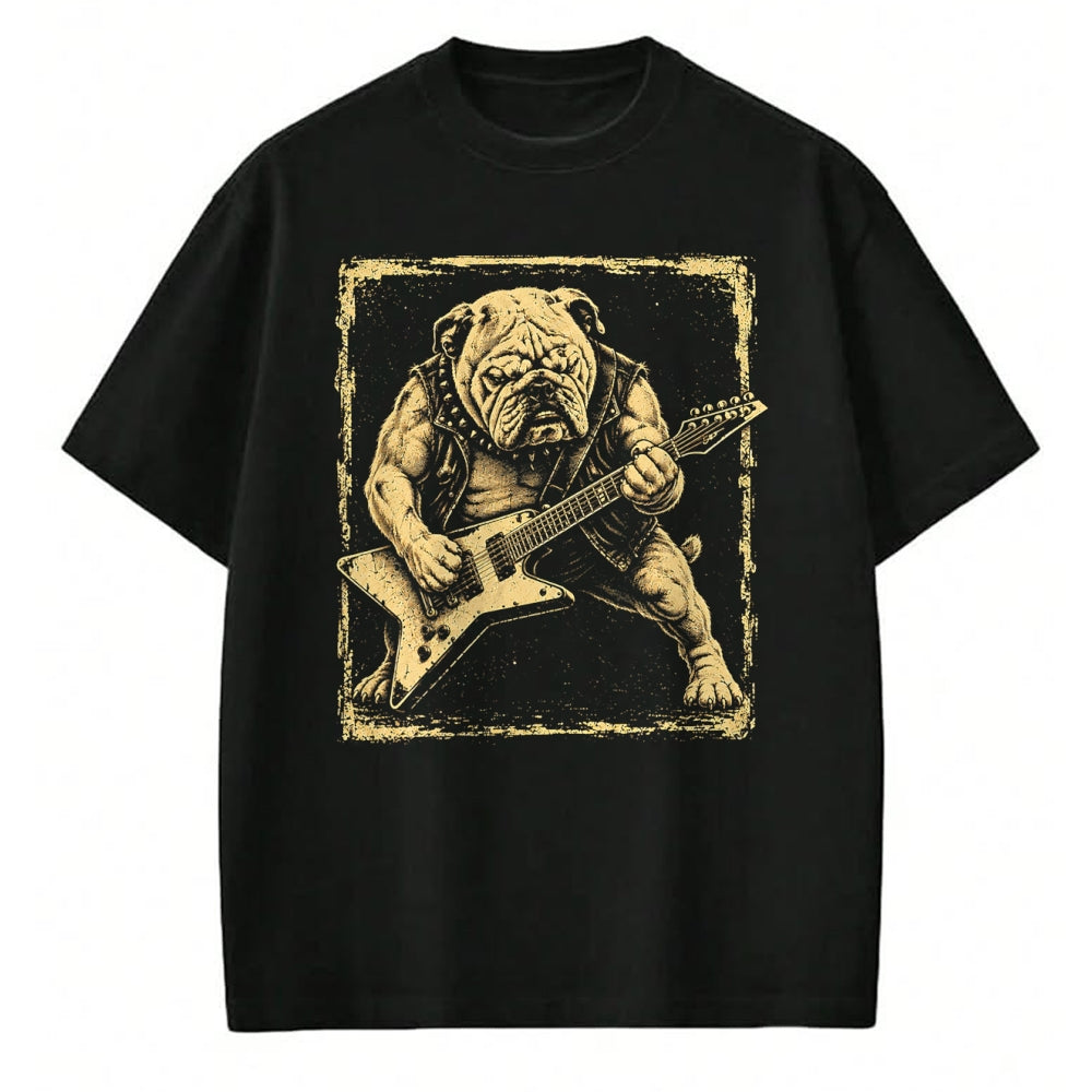 Guitar Lover Shirt, Funny Guitar UnisexT-Shirt/Hoodie/Sweatshirt HLT00 - Funny Bulldog Dog Playing Guitar Rock Punk Vintage T-Shirt