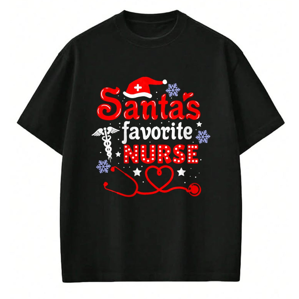 Funny Nurse Shirt, Nurse Unisex T-Shirt/Hoodie/Sweatshirt HLT00 - Santa's Favorite Nurse Christmas Short Sleeve T-Shirt