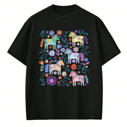 Best Horse Lover Shirt , Funny Horse UnisexT-Shirt/Hoodie/Sweatshirt HLT00 - Cottagecore Dala Horse Scandinavian Folk Art Floral Animals T-Shirt