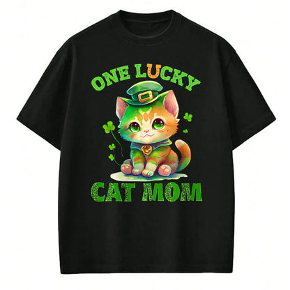 Gift for Mom Shirt, Funny Mom Unisex T-Shirt/Hoodie/Sweatshirt HLT00 - One Lucky Cat Mom St Patrick's Day Irish Lucky Cat Shamrock T-Shirt