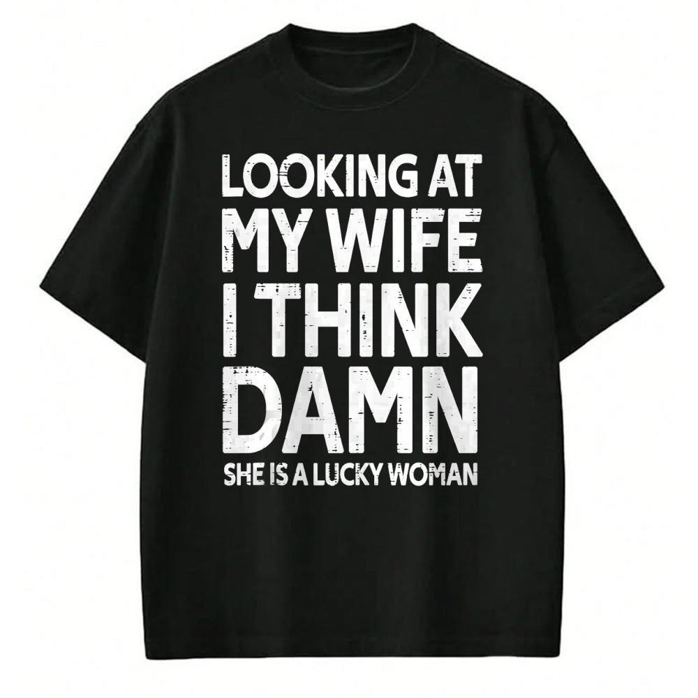 Best Wife Shirt, Wife and Husband Unisex T-Shirt/Hoodie/Sweatshirt HLT00 - Gift for wife T shirt, lucky wife   Funny My Wife Is A Lucky Woman Husband Gift Wife Themed Gift Tan