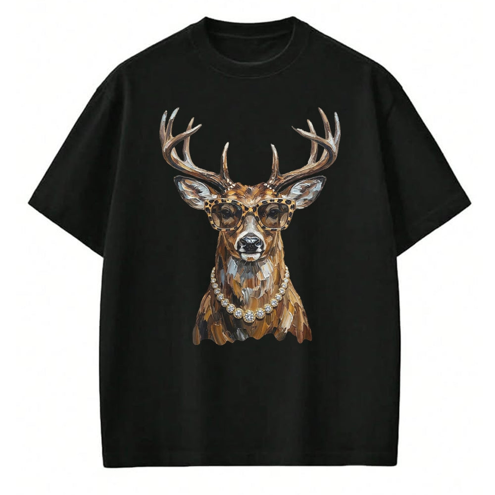 Funny Hunting Shirt, Gift For Hunting Lover Unisex T-Shirt/Hoodie/Sweatshirt HLT00 - Glam Whitetail Deer Wearing Sunglasses Necklace Hunting T-Shirt