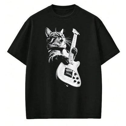 Guitar Lover Shirt, Funny Guitar UnisexT-Shirt/Hoodie/Sweatshirt HLT00 - Rock Cat Playing Guitar - Funny Guitar Cat T-Shirt, Men, Black, 3X-Large