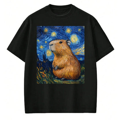 Cute Capybara Shirt, Funny Capybara Unisex T-Shirt/Hoodie/Sweatshirt HLT00 - Capybara Van Gogh Style Starry Night Funny Graphic T-Shirt
