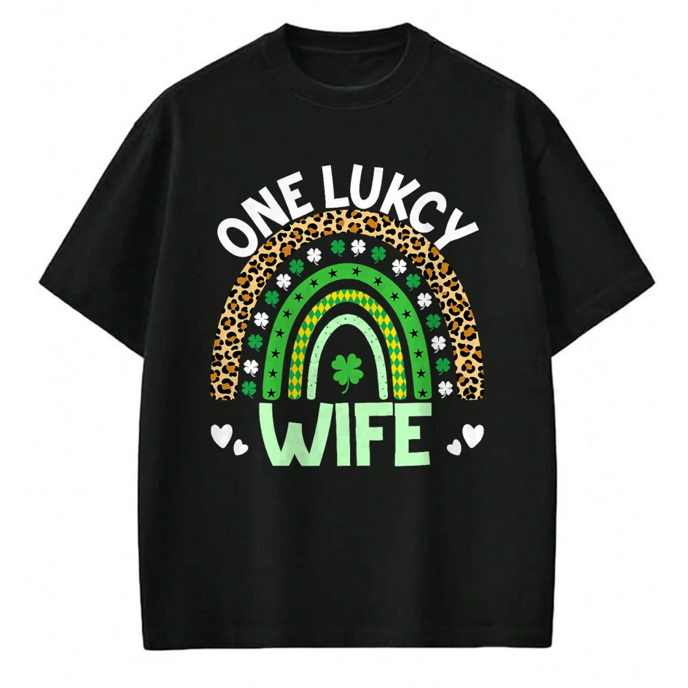 Best Wife Shirt, Wife and Husband Unisex T-Shirt/Hoodie/Sweatshirt HLT00 - Gift for wife T shirt, lucky wife   One Lucky Wife Leopard Rainbow Saint Patrick's Day T-Shirt (1)