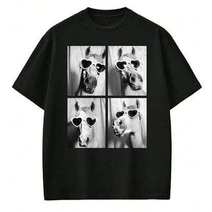 Best Horse Lover Shirt , Funny Horse UnisexT-Shirt/Hoodie/Sweatshirt HLT00 - Cute Horses with Hearts Sunglasses Funny Valentine_s Day T-Shirt