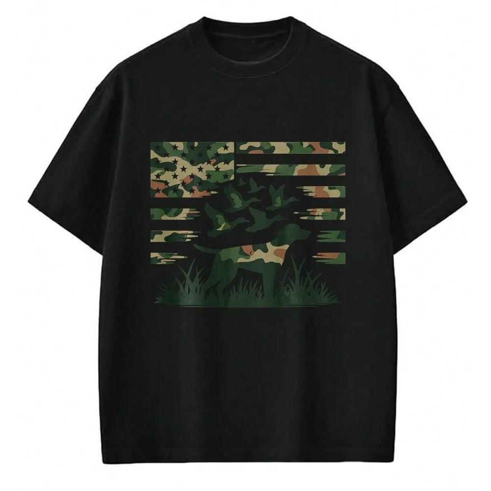Funny Hunting Shirt, Gift For Hunting Lover Unisex T-Shirt/Hoodie/Sweatshirt HLT00 - Youth Camo Mallard Duck Hunting Dog Camouflage American Flag T-Shirt