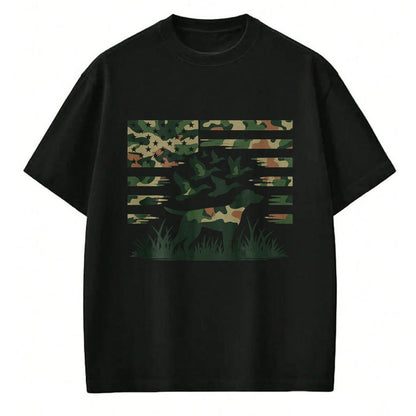 Funny Hunting Shirt, Gift For Hunting Lover Unisex T-Shirt/Hoodie/Sweatshirt HLT00 - Youth Camo Mallard Duck Hunting Dog Camouflage American Flag T-Shirt