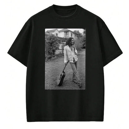 Guitar Lover Shirt, Funny Guitar UnisexT-Shirt/Hoodie/Sweatshirt HLT00 - Bob Marley x David Burnett Black & White Guitar Photo T-Shirt
