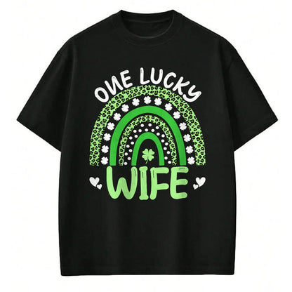 Best Wife Shirt, Wife and Husband Unisex T-Shirt/Hoodie/Sweatshirt HLT00 - Gift for wife T shirt, lucky wife   Womens One Lucky Wife Leopard Rainbow Clover St Patricks Day Tan