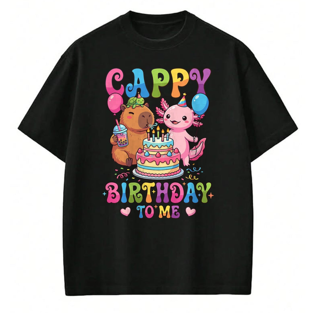 Cute Capybara Shirt, Funny Capybara Unisex T-Shirt/Hoodie/Sweatshirt HLT00 - Cute Happy Birthday to Me Capybara Axolotl Turtle Party T-Shirt