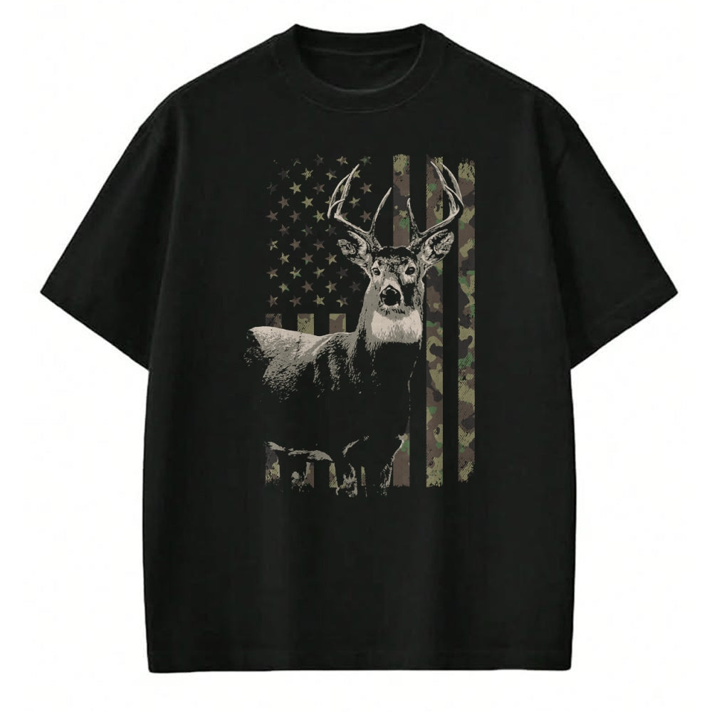 Funny Hunting Shirt, Gift For Hunting Lover Unisex T-Shirt/Hoodie/Sweatshirt HLT00 - Hunting Camo American Flag Deer Camouflage (Design on Back) Long Sleeve T-Shirt