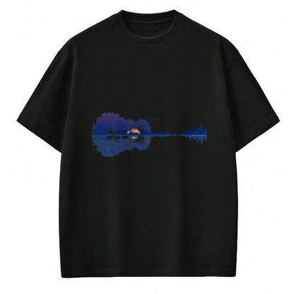 Guitar Lover Shirt, Funny Guitar UnisexT-Shirt/Hoodie/Sweatshirt HLT00 - Guitar Lake Reflections in Blue Music Lovers Guitar T-Shirt