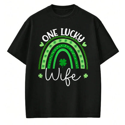 Best Wife Shirt, Wife and Husband Unisex T-Shirt/Hoodie/Sweatshirt HLT00 - Gift for wife T shirt, lucky wife   Womens One Lucky Wife Rainbow Irish St Patricks Day Shamrock Tan (1)