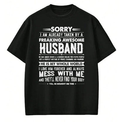 Best Wife Shirt, Wife and Husband Unisex T-Shirt/Hoodie/Sweatshirt HLT00 - Taken by a Freaking Awesome Husband Funny Wife T-Shirt