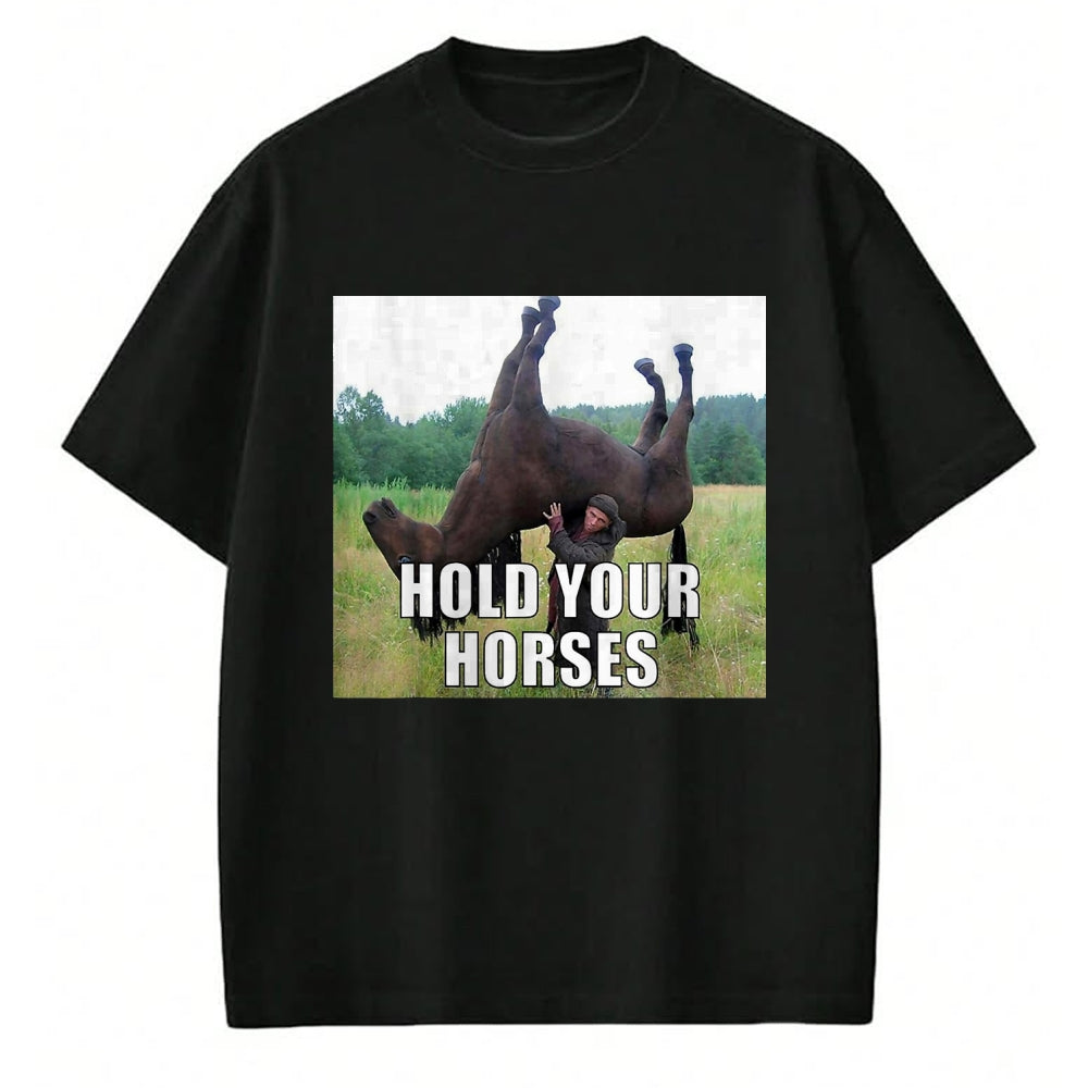 Best Horse Lover Shirt , Funny Horse UnisexT-Shirt/Hoodie/Sweatshirt HLT00 - Hold Your Horses Funny Meme T-Shirt, Youth, Black, Large