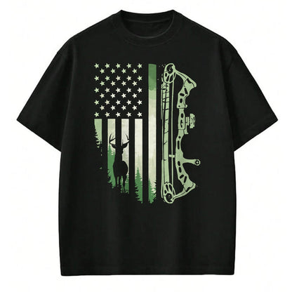 Funny Hunting Shirt, Gift For Hunting Lover Unisex T-Shirt/Hoodie/Sweatshirt HLT00 - Patriotic Bowhunting USA Flag Bow Archery Deer Hunting Wild T-Shirt