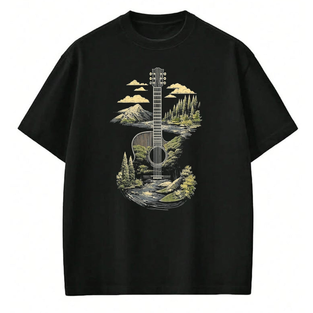 Guitar Lover Shirt, Funny Guitar UnisexT-Shirt/Hoodie/Sweatshirt HLT00 - Acoustic Guitar Nature Forest Mountain Art T-Shirt, Men, Black, 3X-Large