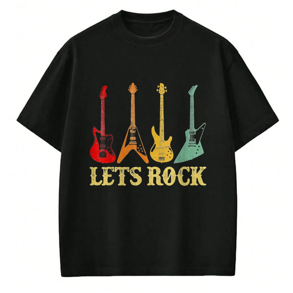 Guitar Lover Shirt, Funny Guitar UnisexT-Shirt/Hoodie/Sweatshirt HLT00 - Vintage Retro Lets Rock Rock n Roll Guitar T-Shirt, Youth, Black, Small