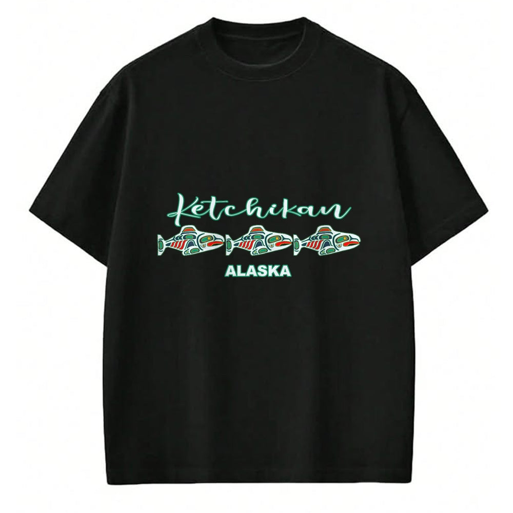 Native American T-Shirts, Vintage Native American Unisex T-Shirt/Hoodie/Sweatshirt HLT00 - Ketchikan Alaska Native Art Salmon Fishing Capital Souvenir