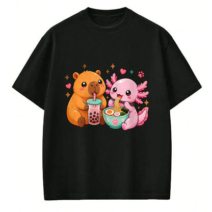 Cute Capybara Shirt, Funny Capybara Unisex T-Shirt/Hoodie/Sweatshirt HLT00 - Cute Capybara Axolotl Boba Ramen Anime Kawaii Foodie Friends T-Shirt