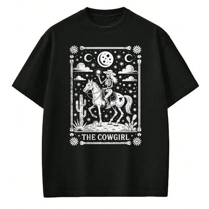 Best Horse Lover Shirt , Funny Horse UnisexT-Shirt/Hoodie/Sweatshirt HLT00 - Skeleton Cowgirl Riding Horse Tarot Card Gothic Halloween T-Shirt