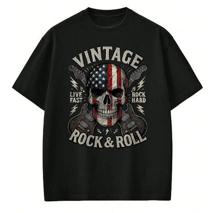 Guitar Lover Shirt, Funny Guitar UnisexT-Shirt/Hoodie/Sweatshirt HLT00 - Vintage Rock Skull American Flag Guitar Retro Rock and Roll T-Shirt, Men, Black, Large