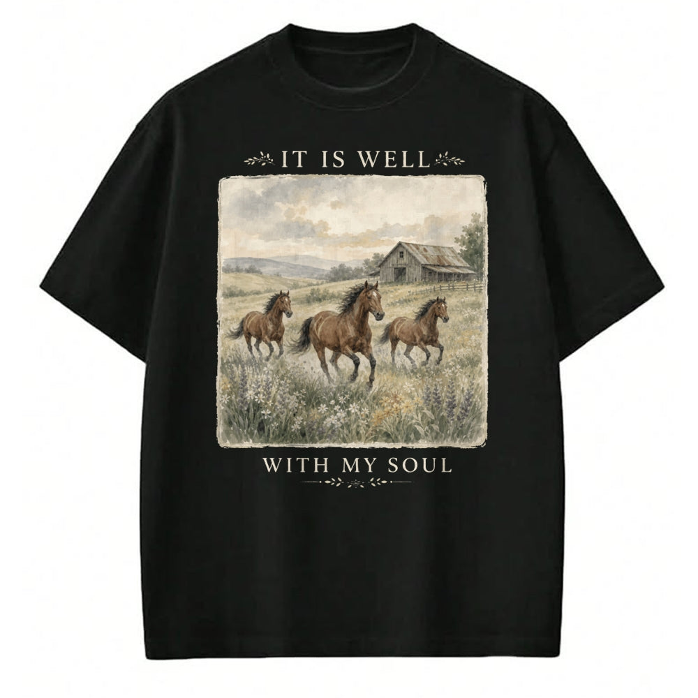 Best Horse Lover Shirt , Funny Horse UnisexT-Shirt/Hoodie/Sweatshirt HLT00 - It is Well with My Soul Horse Watercolor Christian Long Sleeve T-Shirt