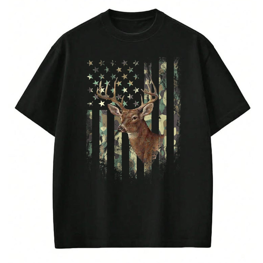 Funny Hunting Shirt, Gift For Hunting Lover Unisex T-Shirt/Hoodie/Sweatshirt HLT00 - (Art on Back) American Flag Deer Hunting Camo T-Shirt