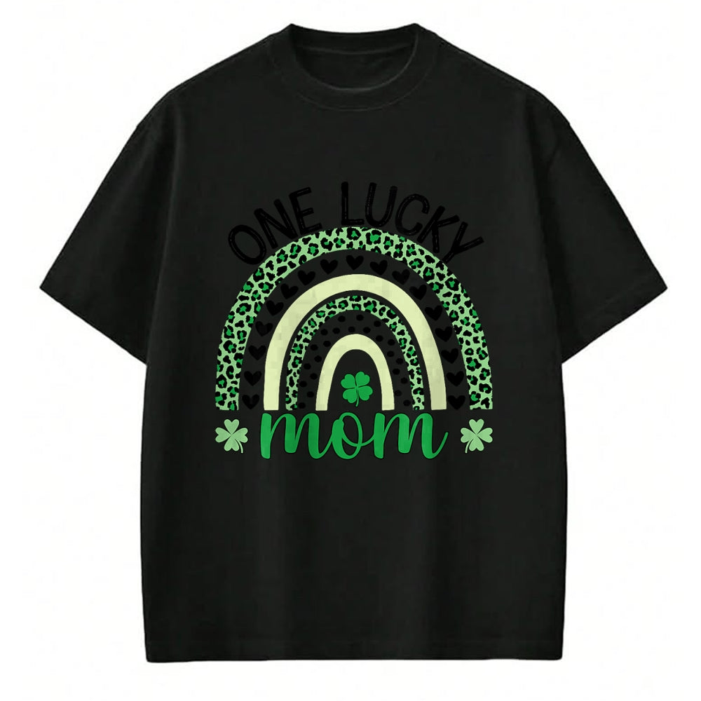 Gift for Mom Shirt, Funny Mom Unisex T-Shirt/Hoodie/Sweatshirt HLT00 - One Lucky Mom Leopard Rainbow St Patricks Day Clover T-Shirt