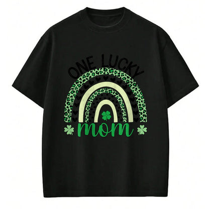 Gift for Mom Shirt, Funny Mom Unisex T-Shirt/Hoodie/Sweatshirt HLT00 - One Lucky Mom Leopard Rainbow St Patricks Day Clover T-Shirt