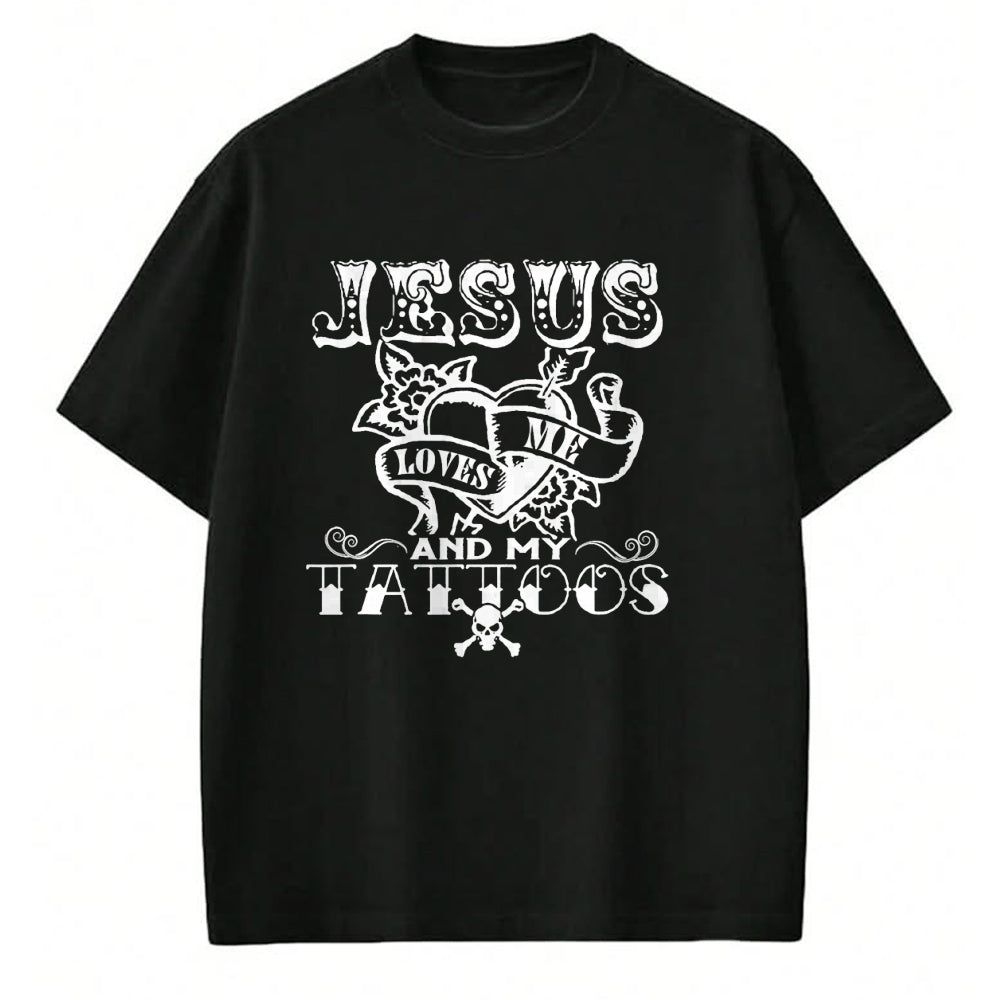 Christian Tee, Christian Faith Unisex T-Shirt/Hoodie/Sweatshirt HLT00 - Jesus Loves Me & My Tattoos Christian Jesus God Tattoo Lover T-Shirt (1)