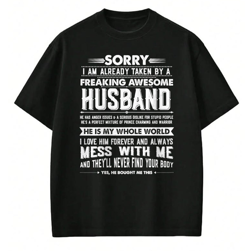 Best Wife Shirt, Wife and Husband Unisex T-Shirt/Hoodie/Sweatshirt HLT00 - Taken by a Freaking Awesome Husband Funny Wife T-Shirt (1)